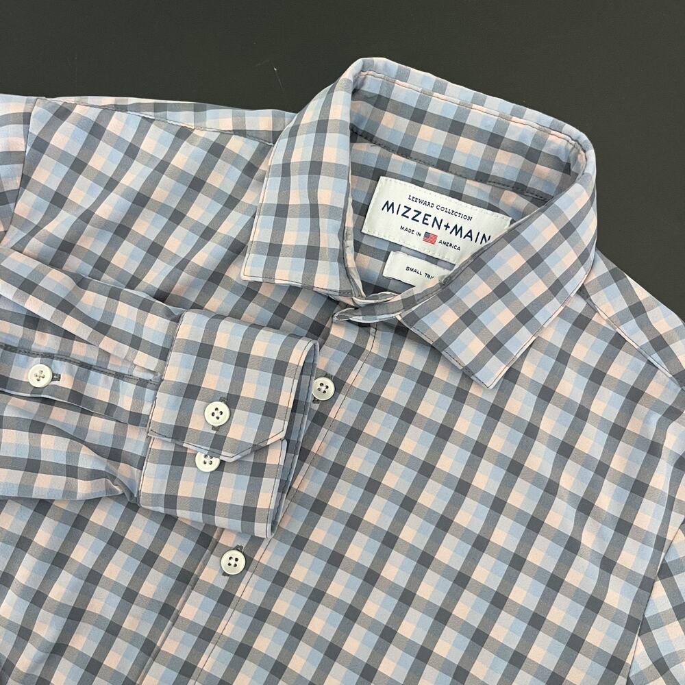 Mizzen Main Leeward Shirt Mens Small Check Plaid Trim Fit Button Up Stretch USA